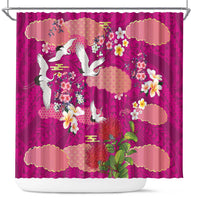 Hawaiian and Japanese Culture Together Shower Curtain Pink Ohia Lehua Plumeria and Sakura Blooming - Polynesian Pride
