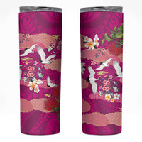 Hawaiian and Japanese Culture Together Skinny Tumbler Pink Ohia Lehua Plumeria and Sakura Blooming - Polynesian Pride