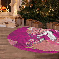 Hawaiian and Japanese Culture Together Tree Skirt Pink Ohia Lehua Plumeria and Sakura Blooming - Polynesian Pride