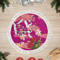 Hawaiian and Japanese Culture Together Tree Skirt Pink Ohia Lehua Plumeria and Sakura Blooming - Polynesian Pride