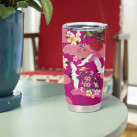 Hawaiian and Japanese Culture Together Tumbler Cup Pink Ohia Lehua Plumeria and Sakura Blooming - Polynesian Pride