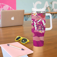 Hawaiian and Japanese Culture Together Tumbler With Handle Pink Ohia Lehua Plumeria and Sakura Blooming - Polynesian Pride