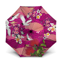 Hawaiian and Japanese Culture Together Umbrella Pink Ohia Lehua Plumeria and Sakura Blooming - Polynesian Pride