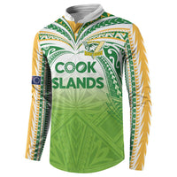 Custom Cook Islands Rugby League Button Sweatshirt Tatau Tribal Motifs-Light Green Color - Polynesian Pride