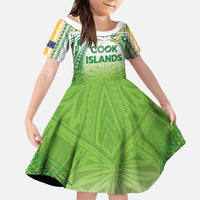 Custom Cook Islands Rugby League Family Matching Mermaid Dress and Hawaiian Shirt Tatau Tribal Motifs-Light Green Color LT03 Daughter's Dress Green - Polynesian Pride