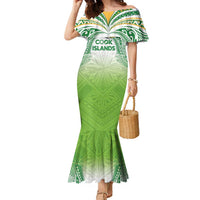 Custom Cook Islands Rugby League Family Matching Mermaid Dress and Hawaiian Shirt Tatau Tribal Motifs-Light Green Color LT03 Mom's Dress Green - Polynesian Pride
