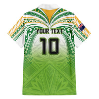 Custom Cook Islands Rugby League Family Matching Off The Shoulder Long Sleeve Dress and Hawaiian Shirt Tatau Tribal Motifs-Light Green Color LT03 - Polynesian Pride