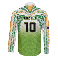 Custom Cook Islands Rugby League Family Matching Off The Shoulder Long Sleeve Dress and Hawaiian Shirt Tatau Tribal Motifs-Light Green Color - Polynesian Pride