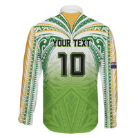 Custom Cook Islands Rugby League Family Matching Off Shoulder Maxi Dress and Hawaiian Shirt Tatau Tribal Motifs-Light Green Color LT03 - Polynesian Pride