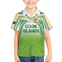 Custom Cook Islands Rugby League Family Matching Short Sleeve Bodycon Dress and Hawaiian Shirt Tatau Tribal Motifs-Light Green Color LT03 Son's Shirt Green - Polynesian Pride