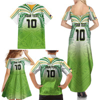 Custom Cook Islands Rugby League Family Matching Summer Maxi Dress and Hawaiian Shirt Tatau Tribal Motifs-Light Green Color - Polynesian Pride