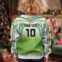 Custom Cook Islands Rugby League Kid Ugly Christmas Sweater Tatau Tribal Motifs-Light Green Color - Polynesian Pride