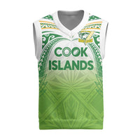 Custom Cook Islands Rugby League Christmas Knitted V-Neck Vest Tatau Tribal Motifs-Light Green Color - Polynesian Pride