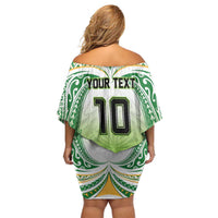 Custom Cook Islands Rugby League Off Shoulder Short Dress Tatau Tribal Motifs-Light Green Color - Polynesian Pride