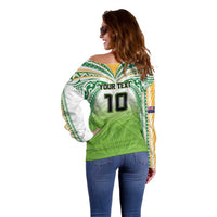 Custom Cook Islands Rugby League Off Shoulder Sweater Tatau Tribal Motifs-Light Green Color - Polynesian Pride