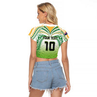 Custom Cook Islands Rugby League Raglan Cropped T Shirt Tatau Tribal Motifs-Light Green Color - Polynesian Pride