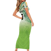 Custom Cook Islands Rugby League Short Sleeve Bodycon Dress Tatau Tribal Motifs-Light Green Color LT03 - Polynesian Pride