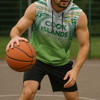 Custom Cook Islands Rugby League Sleeveless Hoodie Tatau Tribal Motifs-Light Green Color - Polynesian Pride