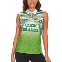 Custom Cook Islands Rugby League Women Sleeveless Polo Shirt Tatau Tribal Motifs-Light Green Color - Polynesian Pride