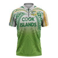 Custom Cook Islands Rugby League Zipper Polo Shirt Tatau Tribal Motifs-Light Green Color - Polynesian Pride