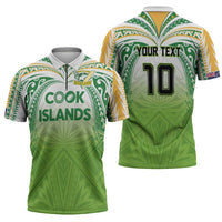 Custom Cook Islands Rugby League Zipper Polo Shirt Tatau Tribal Motifs-Light Green Color LT03 - Polynesian Pride