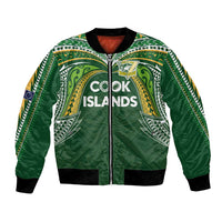 Custom Cook Islands Rugby League Bomber Jacket Tatau Tribal Motifs-Dark Green Color - Polynesian Pride