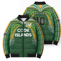 Custom Cook Islands Rugby League Bomber Puffer Jacket Tatau Tribal Motifs-Dark Green Color - Polynesian Pride