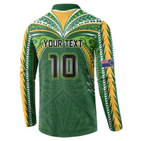 Custom Cook Islands Rugby League Button Sweatshirt Tatau Tribal Motifs-Dark Green Color - Polynesian Pride