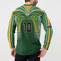 Custom Cook Islands Rugby League Button Sweatshirt Tatau Tribal Motifs-Dark Green Color - Polynesian Pride