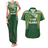 Custom Cook Islands Rugby League Couples Matching Tank Maxi Dress and Hawaiian Shirt Tatau Tribal Motifs-Dark Green Color LT03 Green - Polynesian Pride