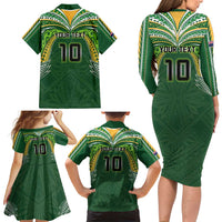 Custom Cook Islands Rugby League Family Matching Long Sleeve Bodycon Dress and Hawaiian Shirt Tatau Tribal Motifs-Dark Green Color LT03 - Polynesian Pride