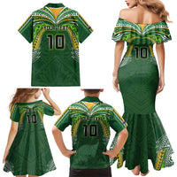 Custom Cook Islands Rugby League Family Matching Mermaid Dress and Hawaiian Shirt Tatau Tribal Motifs-Dark Green Color LT03 - Polynesian Pride