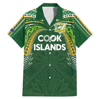 Custom Cook Islands Rugby League Family Matching Mermaid Dress and Hawaiian Shirt Tatau Tribal Motifs-Dark Green Color LT03 Dad's Shirt - Short Sleeve Green - Polynesian Pride