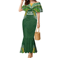 Custom Cook Islands Rugby League Family Matching Mermaid Dress and Hawaiian Shirt Tatau Tribal Motifs-Dark Green Color - Polynesian Pride