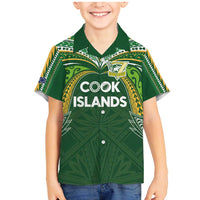 Custom Cook Islands Rugby League Family Matching Mermaid Dress and Hawaiian Shirt Tatau Tribal Motifs-Dark Green Color - Polynesian Pride
