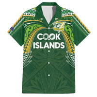 Custom Cook Islands Rugby League Family Matching Off The Shoulder Long Sleeve Dress and Hawaiian Shirt Tatau Tribal Motifs-Dark Green Color LT03 Dad's Shirt - Short Sleeve Green - Polynesian Pride