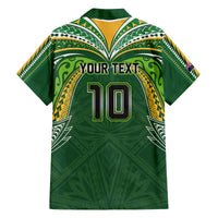 Custom Cook Islands Rugby League Family Matching Off The Shoulder Long Sleeve Dress and Hawaiian Shirt Tatau Tribal Motifs-Dark Green Color LT03 - Polynesian Pride