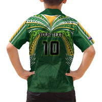 Custom Cook Islands Rugby League Family Matching Off Shoulder Short Dress and Hawaiian Shirt Tatau Tribal Motifs-Dark Green Color LT03 - Polynesian Pride