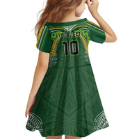 Custom Cook Islands Rugby League Family Matching Off Shoulder Short Dress and Hawaiian Shirt Tatau Tribal Motifs-Dark Green Color LT03 - Polynesian Pride