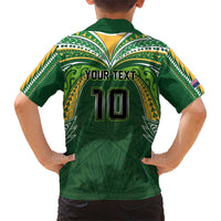 Custom Cook Islands Rugby League Family Matching Short Sleeve Bodycon Dress and Hawaiian Shirt Tatau Tribal Motifs-Dark Green Color LT03 - Polynesian Pride