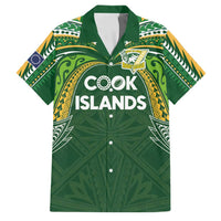 Custom Cook Islands Rugby League Family Matching Summer Maxi Dress and Hawaiian Shirt Tatau Tribal Motifs-Dark Green Color LT03 Dad's Shirt - Short Sleeve Green - Polynesian Pride