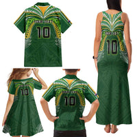 Custom Cook Islands Rugby League Family Matching Tank Maxi Dress and Hawaiian Shirt Tatau Tribal Motifs-Dark Green Color - Polynesian Pride
