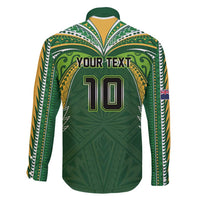 Custom Cook Islands Rugby League Family Matching Tank Maxi Dress and Hawaiian Shirt Tatau Tribal Motifs-Dark Green Color LT03 - Polynesian Pride