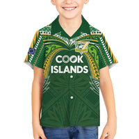 Custom Cook Islands Rugby League Kid Hawaiian Shirt Tatau Tribal Motifs-Dark Green Color LT03 Kid Green - Polynesian Pride
