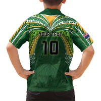 Custom Cook Islands Rugby League Kid Hawaiian Shirt Tatau Tribal Motifs-Dark Green Color LT03 - Polynesian Pride
