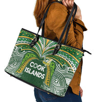 Cook Islands Rugby League Leather Tote Bag Tatau Tribal Motifs-Dark Green Color - Polynesian Pride
