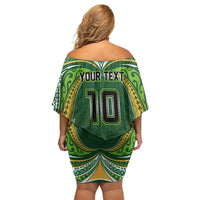 Custom Cook Islands Rugby League Off Shoulder Short Dress Tatau Tribal Motifs-Dark Green Color - Polynesian Pride
