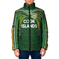Custom Cook Islands Rugby League Padded Jacket Tatau Tribal Motifs-Dark Green Color - Polynesian Pride