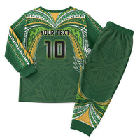 Custom Cook Islands Rugby League Christmas Pajama Set Tatau Tribal Motifs-Dark Green Color - Polynesian Pride