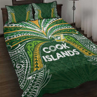 Cook Islands Rugby League Quilt Bed Set Tatau Tribal Motifs-Dark Green Color - Polynesian Pride
